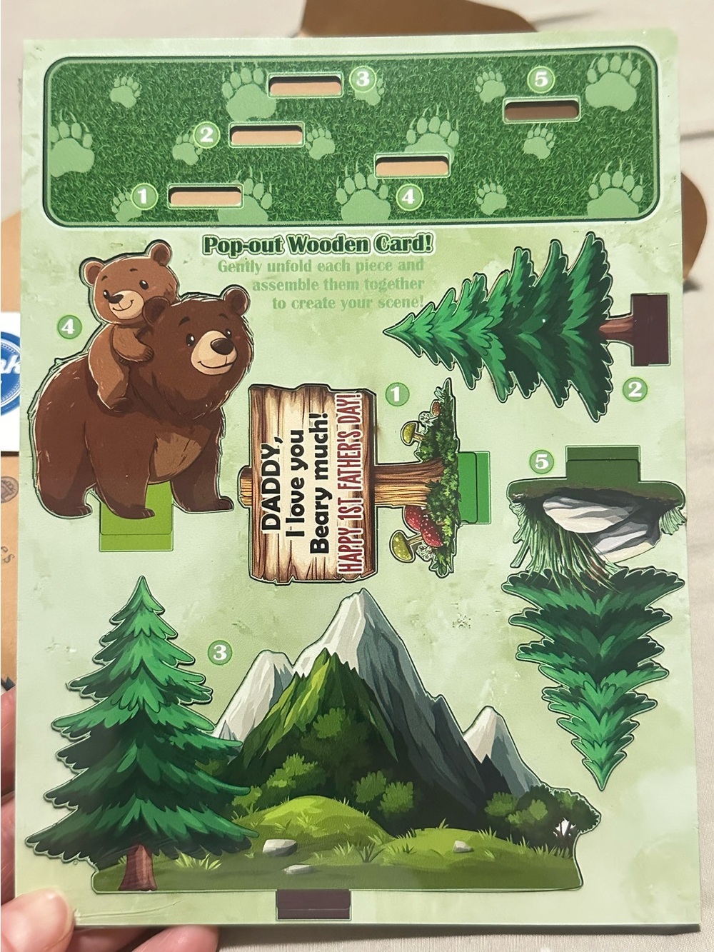 First Fatherโs Day 3D Pop-Out Wooden Card Forest Bear Scene Puzzle